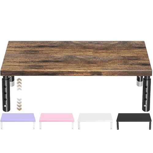 ECOLOVI Adjustable Wood Computer Monitor Stand Riser, Office Desk Organizer and Accessories for...