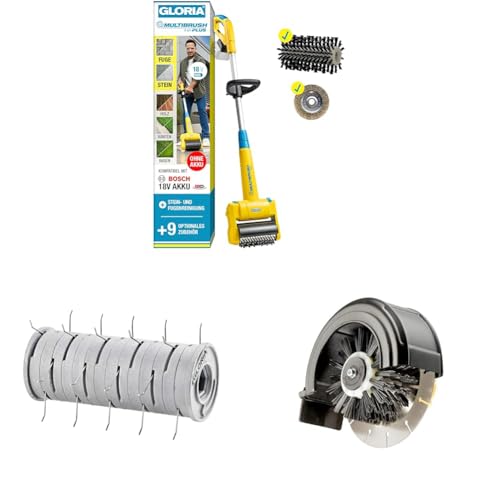 GLORIA MultiBrush li-on – Rasenpflege Set | Akku Reinigungsbürste mit Rasenlüfter & Rasenkantenschneider | Moosentfernung, Kanten schneiden | Kompatibel mit BOSCH 18V Akku (nicht enthalten)