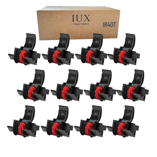 IUX IR40T Calculator Ink Roller, Black/Red Replacement for Sharp EL-1801V, EL-1750V, Casio HR-100tm HR-170RC, Canon P23-dhv, CP13, IR-40T Black and Red Calculator Ribbons, 12-Packs