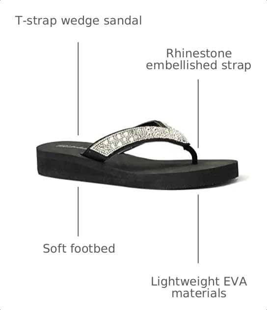 Image of REDVOLUTION New Women's Rhinestone Sandals High | Low Platform T-Strap Jewel Sandals High Wedge Flip Flops
