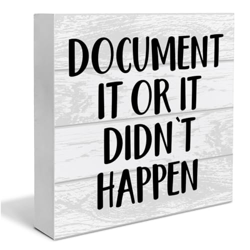 Funny Wooden Box Sign - Home Decor HR Office Wood Sign Desk Decoration Document It or It Didn't Happen Wood Block Plaque Box Sign for Shelf 5 x 5 Inches