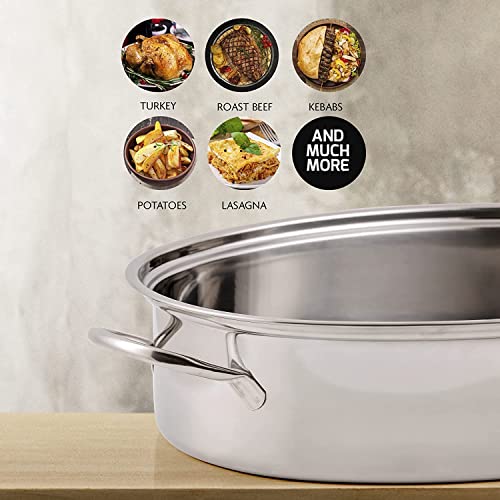 Ovente Kitchen Oval Roasting Pan 16 Inch Stainless Steel Baking Tray With Lid & Rack, Dishwasher Safe Portable Roaster For Oven Cooking Grilling Turkey Chicken At Home Or Thanksgiving Silver Cwr32161S #TOP5