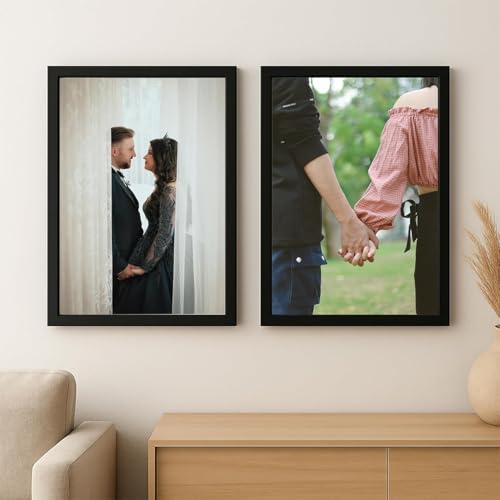 Image of A4 Document Photo Frame Set of 2 Black Photo Frames for Home and Office decoration (Photo Size 8 x 12 Inches)