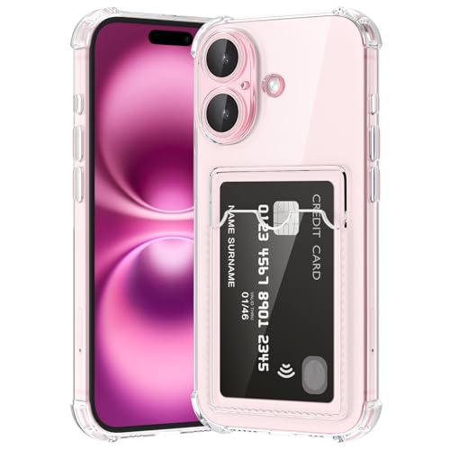 ÁRBOLORO Cover per iPhone 16 con Porta Carte, Custodia Portafoglio con Slot per Trasparente Schede Silicon TPU Case Ultra Slim Clear Soft Anti-Graffio Antiurto Cover per iPhone 16