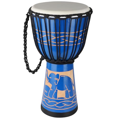 BGMUSER Djembe African Drum 10'' x 20'' with Mahogany Body Goatskin Drumhead Hand Drums for Adult (Blue)