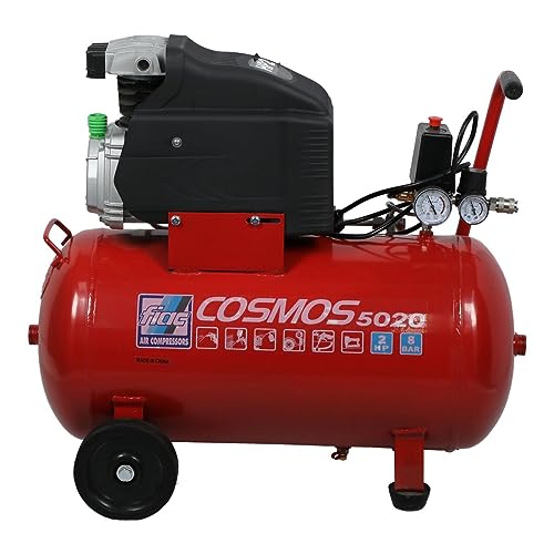 Fiac 220-240V 2HP Cosmos Air Compressor with Wheel and Front Handle Red and Black 50 Liter