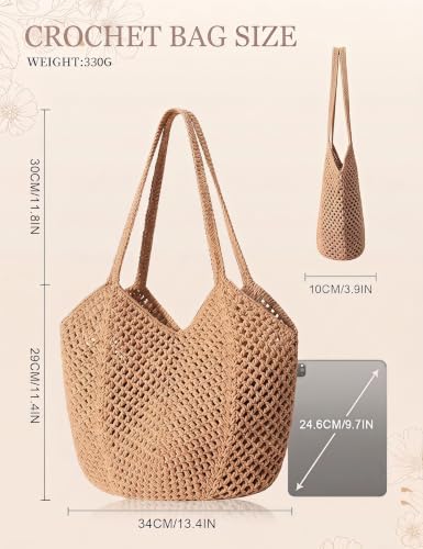 Image of Beach Bags for Women with Zipper, Large Straw Bag Woven Tote Bag Straw Shoulder Bag for Summer Vocation