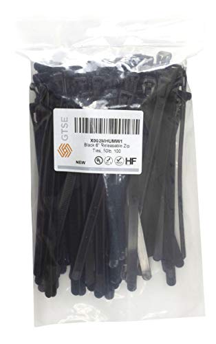 Gtse 6” Black Reusable Zip Ties, 100 Pack, 50Lb Strength, Uv Resistant Strong Nylon Releasable Cable Ties, Self-Locking 6 Inch Tie Wraps #TOP1