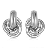 Silver Knot Earrings Lightweight Twisted Link Drop Earring for Women