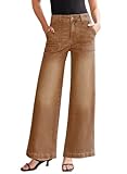 Sidefeel Womens Wide Leg Jeans High Waisted Stretchy Straight Leg Baggy Denim Pants with Pockets Brown Size 10