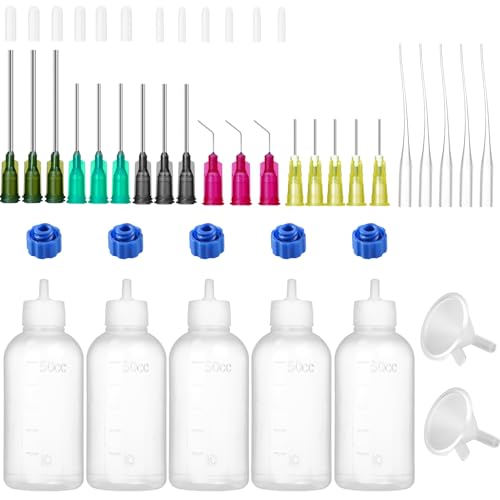 Ehoycq 50ml Glue Precision Tip Applicator Bottle,Needle Tip Squeeze Bottle with 14ga 16ga 18ga 20ga 25ga Blunt Needle Oiler and Storage Caps