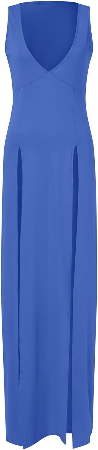 Women's Deep V Split Dress, Summer Dress, Sleeveless Long Sexy Solid Colour, Slim Fitting, Loose, Chic and Elegant, Hot Luxury Charming Mature Temperament Dress Comfortable for Clubbing Party