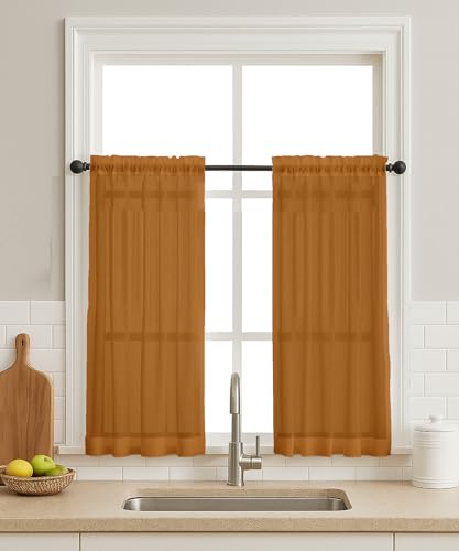 Vargottam Sheer Polyester Georgette Tier Curtains 42" W x 36" L - Rod Pocket with 1.5" Frill, 2 Panels - Semi-Sheer Short Window Panels for Kitchen, Dining, or Laundry Rooms