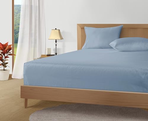 Image of LANE LINEN Split Top King Sheets 100% Egyptian Cotton Sateen - French Blue | King Size Bed Sheets Cotton - 4-Piece Set, For A Luxurious Night's Sleep, For A Silky Hotel-Style Bed, Luxe Sheen