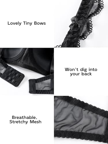 zossav Lace Bra Bralette Push Up Unlined Demi Bras Sheer Mesh Balconette with Underwire 36D Black