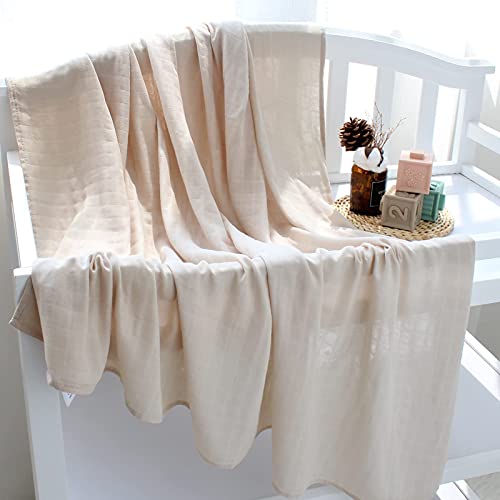 Lifetree Muslin Baby Swaddle Blankets, Baby Swaddling Neutral Receiving Blanket For Boys & Girls, 70% Bamboo & 30% Cotton, Large 47 X 47 Inches Rainbow & Fog Ivory #TOP5