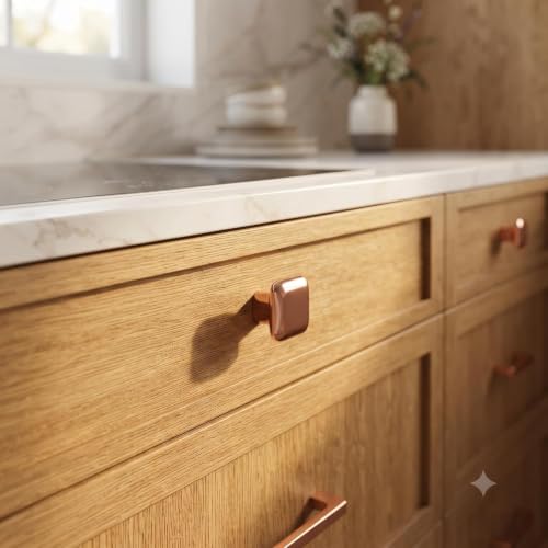 Image of JAGGER JAG401 Drawer Knobs for Home & Office - Durable and Elegant Stainless Steel Door Knob for Cabinets, Cupboards & Dressers (2, Rose Gold (Square))
