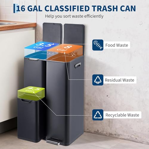 Caneca de basura rectangular Takywep 60L acero inoxidable miniatura 4