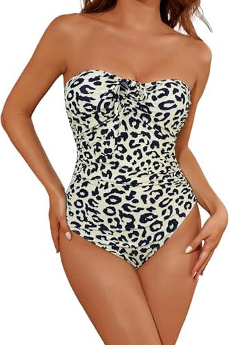 Women's One Piece Swimsuit Strapless Bandeau or Halter Bathing Suits Sexy Flattering Swimwear