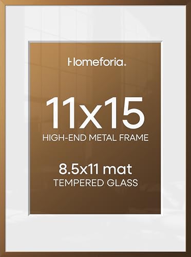 Image of Homeforia 11x15 Bronze Picture Frame, High End Metal 11x15 Brass Frames with Mat 8.5x11, 11 x 15 Poster Frames Matted to 8.5 x 11 inch Photo, 11 by 15 Bronze Frames, Tempered Glass, Wall Kit, Set of 3