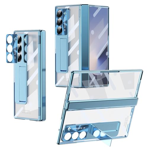 Coque Samsung Galaxy Z Fold 5 transparente avec protection charnière intégrée et support bleu