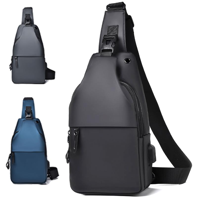 R&P ENTERPRISE LTD Fashionable Sling Chest Bag with USB Charging & Headphone Port Waterproof Nylon Crossbody Shoulder Backpack Daily Commute, Work, Hiking Travel Multi-Pocket Zipper Closure Casual