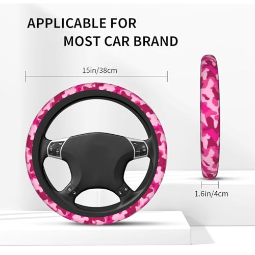 Mexpekil Lenkradbezug in Pink / Rot, Camouflage, universal, rutschfest, dekoratives Autozubehör, passend für die meisten Autos
