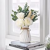 COZZI CODI Fake Flowers with Vase, Dining Table Decor, Artificial Flowers White Roses in Vase, Silk