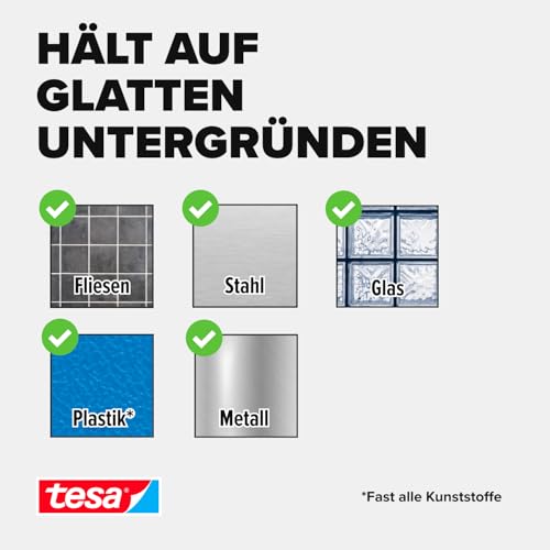 tesa Powerbond Montageband für Fliesen & Metall, feuchtraumbeständig, mit bis zu 10 kg Haltekraft pro Meter - doppelseitiges Montageklebeband für glatte Oberflächen - 1,5 m x 19 mm