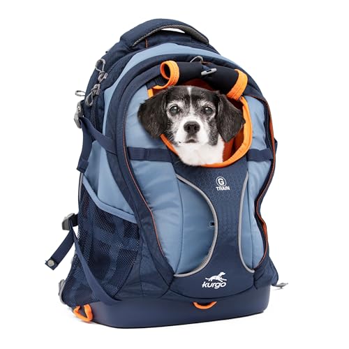 Kurgo, Mochila transportín G Train para mascotas pequeñas, aprobada por aerolíneas, para senderismo o viajes, base impermeable, con correa interior, soporta hasta 11,33 kg, Azul Marino