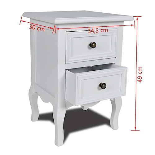 Table de nuit blanche petit modèle en bois MDF avec 2 tiroirs - 4