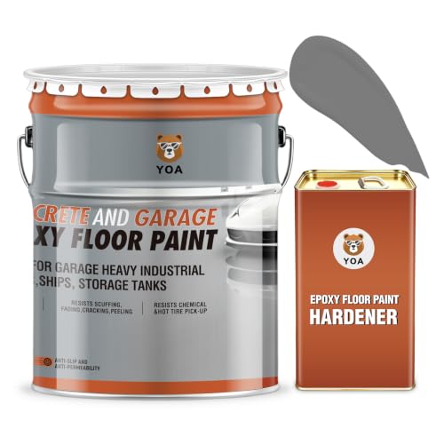 YOA Epoxy Floor Paint Kit, 4 Gallon Light Gray - 800 sq.ft - 100% solids - High Gloss - 6H Hardness - Compatible with Decorative Color Flakes, Flat coating suitable for floors, countertops, and wallsA