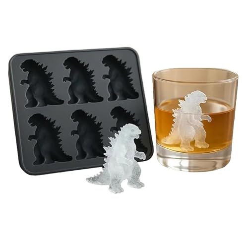 Bigfoot Ice Mold, 6 Cavity Sasquatch Shape Silicone Ice Cube Tray For Whiskey Party, Halloween Party Drinks, DIY Ice Sculpture, Reusable Freezer Mold, BPA-Free(black,1,Dinosaur)
