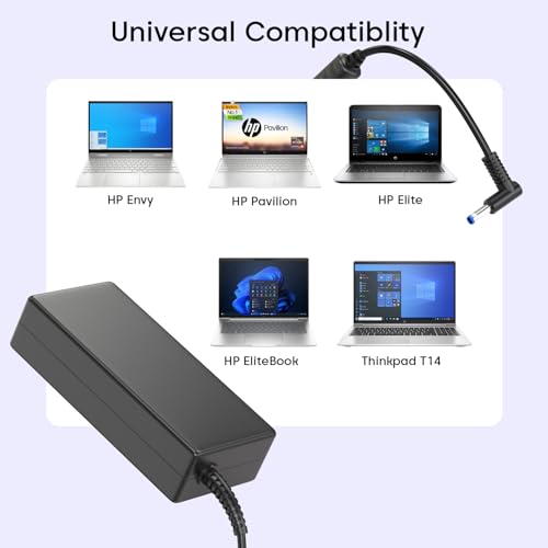 Image of HP 65W AC Blue Pin Laptops Charger Adapter 4.5mm fit for HP Pavilion Black (with 3 pin Power Cable)
