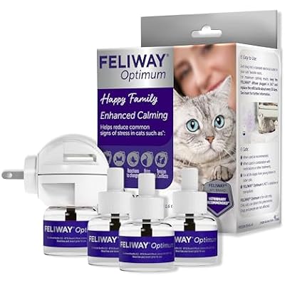 FELIWAY Optimum Cat Calming Plug in Pheromone Diffuser Kit & 3 Refills - Helps Reduce Common Signs of Stress in Cats & Kittens, #1 Vet Recommended Brand, Enhanced Calming