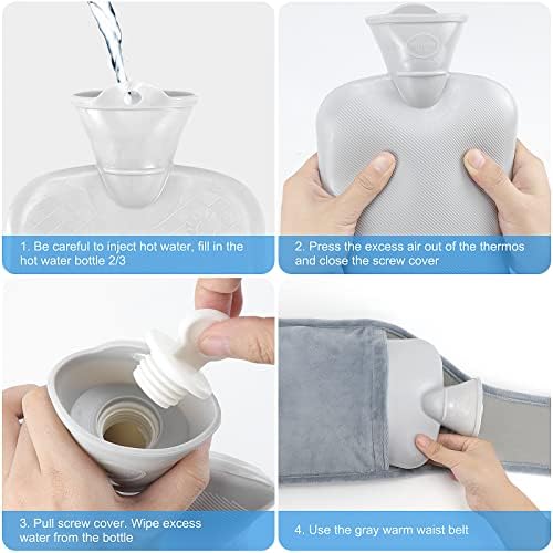 Hot Water Bottle with Cover UK, Yotako 3pcs Wrap Around Hot Water Bottle Belt Knitted Cover Soft Rubber Wearable Hot Water Bottle Pouch Waist for Pain Relief Kids Adults Menstrual Period - Warm Grey