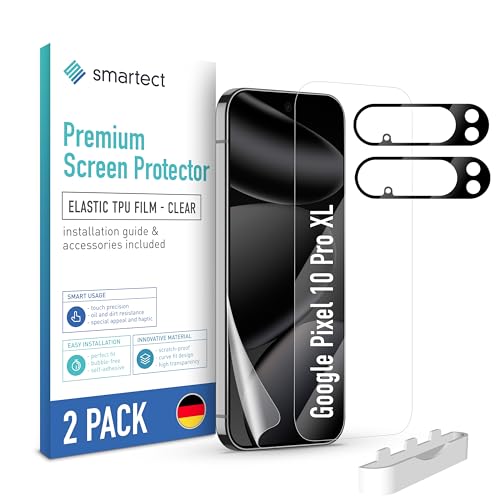 smartect TPU Schutzfolie [2 + 2 Stück] kompatibel mit Google Pixel 10 Pro XL, DISPLAY + KAMERA, Bedeckt das ganze Bildschirm, Displayschutz Blasenfrei, Bildschirmschutzfolie Anti Fingerabdruck