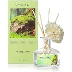 8.45 oz White Moss Scent Diffusers with 6 Reed Sticks,250ml Reed Diffuser for Bathroom Room Air Freshener, Last up for 50 Days