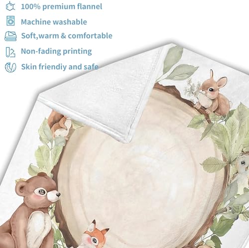 Image of OLIVE OLIVIA Personalized Custom Baby Milestone Blanket, 60 inchx80 inch, White, Flannel, Throw Blanket, Customized Name, Monthly Milestone Photos, Toddler, Deer, Animals, Warm, Unisex