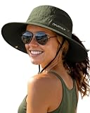 FURTALK Womens Sun Hat with Ponytail Hole Beach Hiking Summer Wide Brim UPF 50+ Outdoor Protection Foldable Bucket Hat Green, One Size