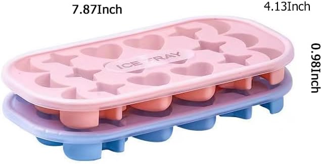 Miniatura 8 de Bandejas para cubitos de hielo, 2 unidades, moldes de silicona en forma de corazón de estrella y luna con tapa, mini bandejas de cubitos de hielo de