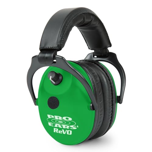 Pro Ears ReVO Electronic Earmuffs, Child-Sized Hearing Protection Muff, NRR 25, Dual Circuit Boards, Exclusive DLSC Technology, Pro Form Leather Seals, Made in USA, Neon Green