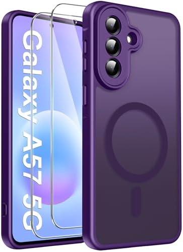 Opkiegrn für Samsung Galaxy A57 5G Hülle, Kompatibel mit MagSafe mit 2 Stück Panzer Schutz Glas Folie, KameraSchutz Folie Stoßfest Kratzfest Transluzente Matt Handyhülle für Samsun