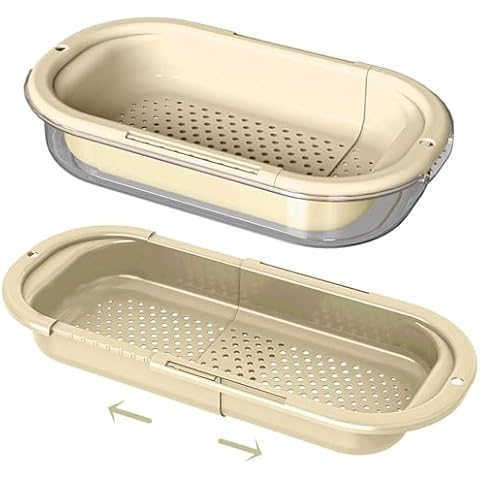 Strainer Colander with Bowl,Extendable Kitchen Foldable Basket Over the Sink,2 in 1 Large Adjustable Collapsible Foldable Drainer Essentials to Wash Fruit,Vegetable,Drain Pasta,Dishes (milkyellow) Cover