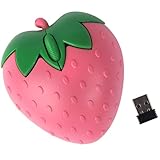 Ratón inalámbrico, bonito modo dual con forma de fresa (2.4 G + BT), ligero, portátil, 1000 DPI, 3 botones, silencioso, inalámbrico, ambidiestro, rango de 10 metros, para computadoras, tabletas