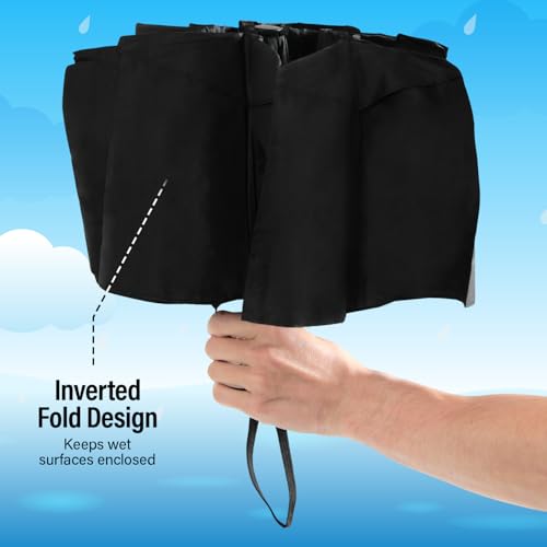 Outdew OUMUWB Windproof Umbrella, Compact And Heavy Duty Black Portable Umbrella thumb #5