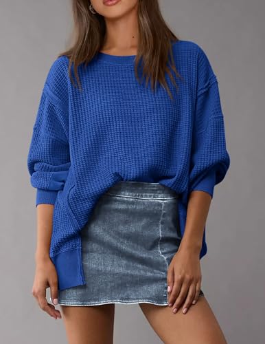 PRETTYGARDEN Oversized Sweatshirt for Women 2025 Fashion Crewneck Long Sleeve Pullover Waffle Knit Tops Fall Trendy Clothes