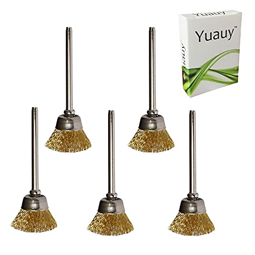 Yuauy Messingdrahtbürsten in Schüsselform, zum Polieren von Rädern, 1,27 cm Durchmesser mit Schaft, 0,32 cm für Rotationswerkzeuge, 5 Stück Cover