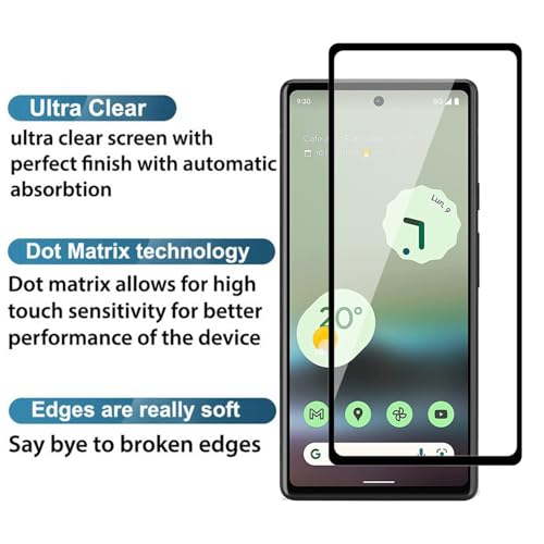 Image of POPIO Military-Grade Gorilla Tempered Glass For Google Pixel 6A (Black) With Edge-To-Edge Protector Coverage And Easy Installation Kit