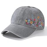Trendy Embroidered Baseball Cap for Women Girls, Elegant Floral Baseball Cap for Women, Adjustable Soft Breathable Hats for Casual Wear Grey